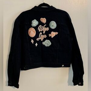 Black Denim Jacket Patches embroidered bride to be wedding shower gift married